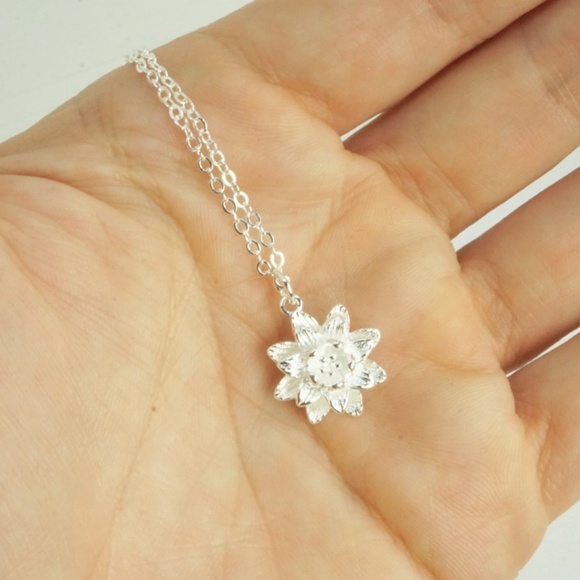 Jewelry - Sterling Silver Plated Lotus Necklace